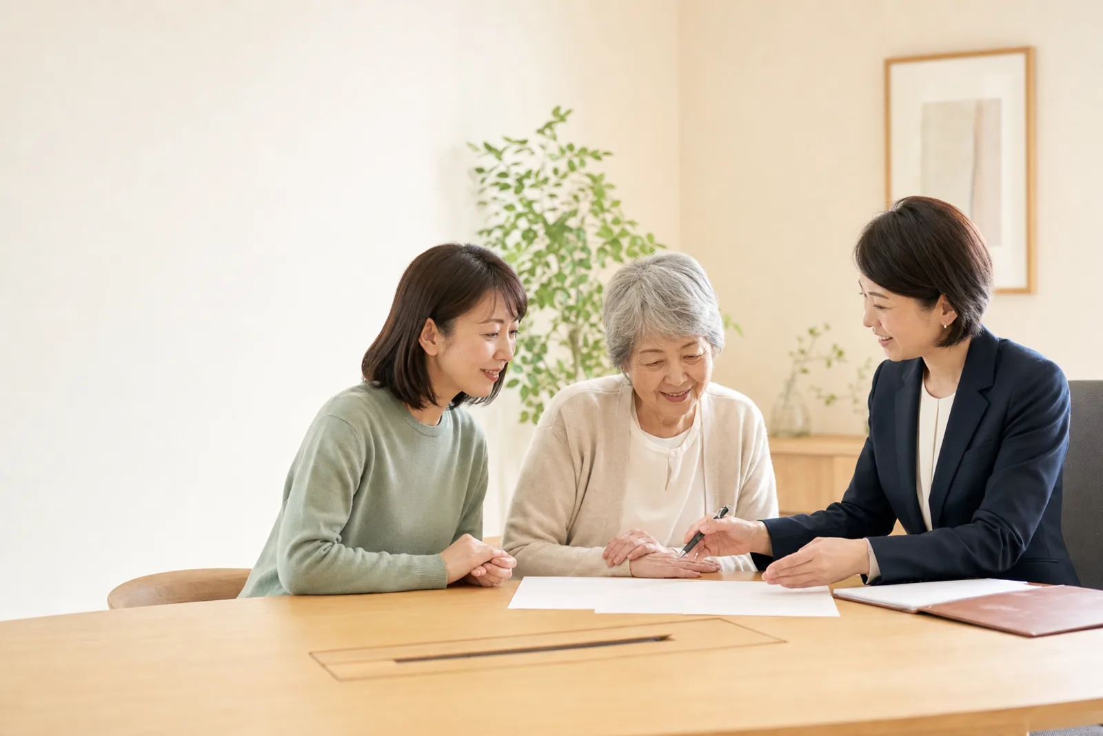 ご家族と専門家が相続の書類を確認している様子